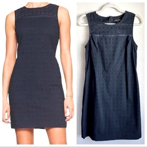 Banana Republic Sleeveless Eyelet Shift Dress Navy blue- Size 10 - Picture 1 of 13